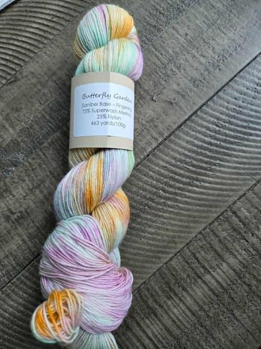 Butterfly Garden Fingering sock yarn by Three By the Sea Designs 463yards