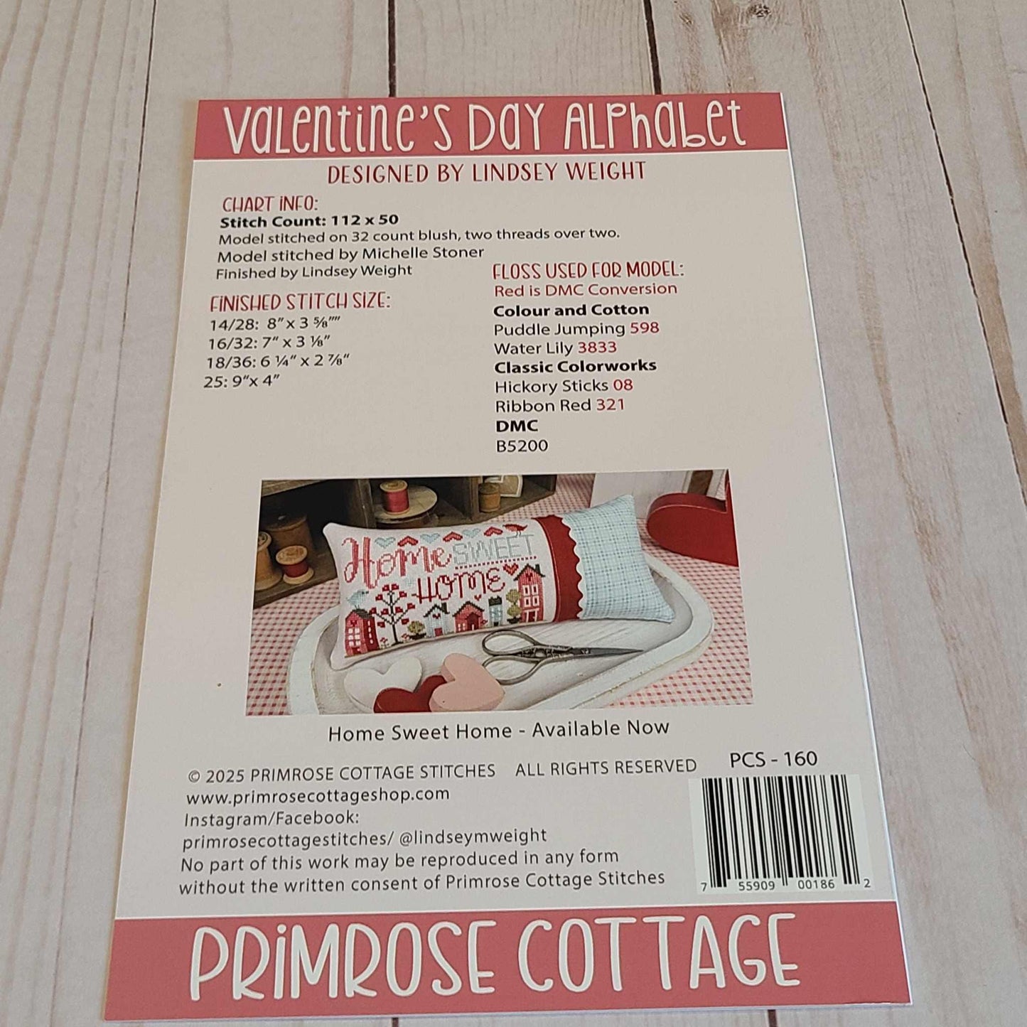Primrose Cottage Valentine's Day Alphabet Pattern with DMC floss