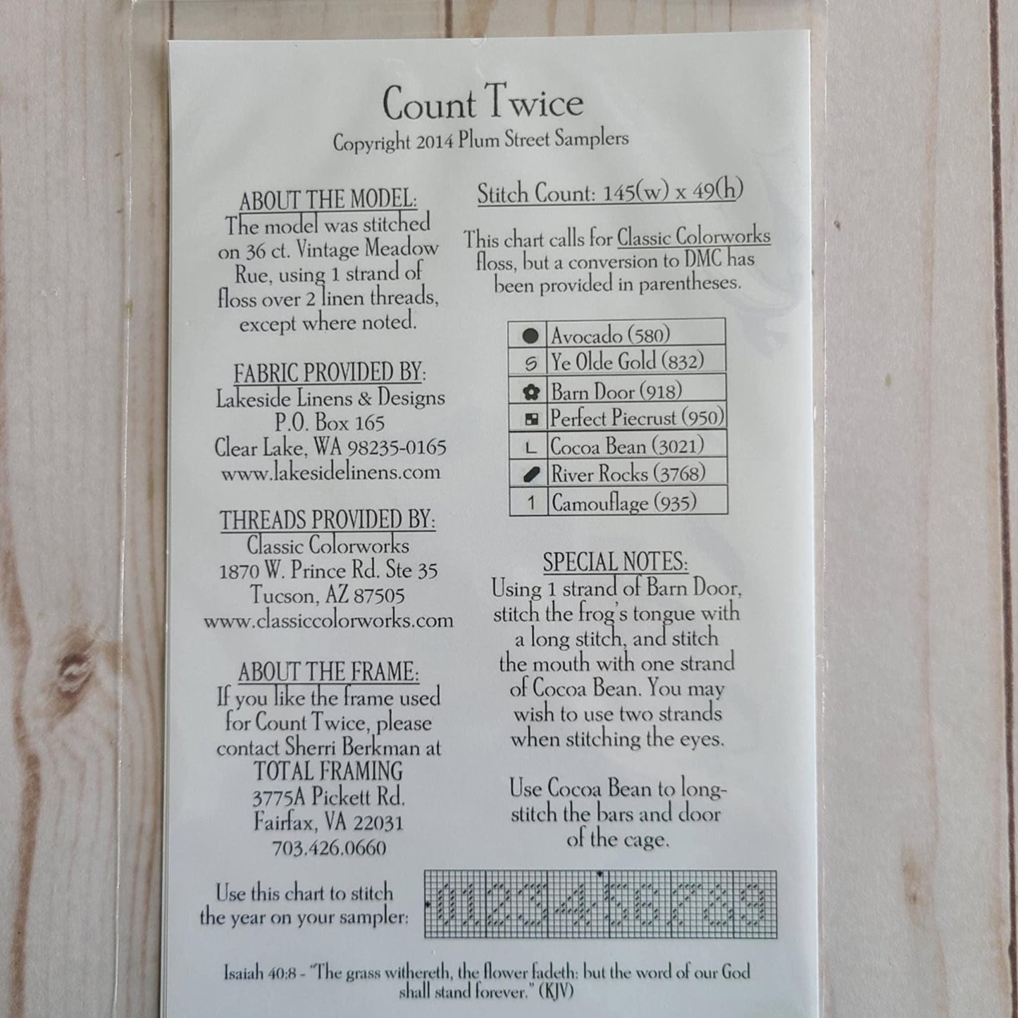 Count Twice stitch chart from Plum Street Samplers