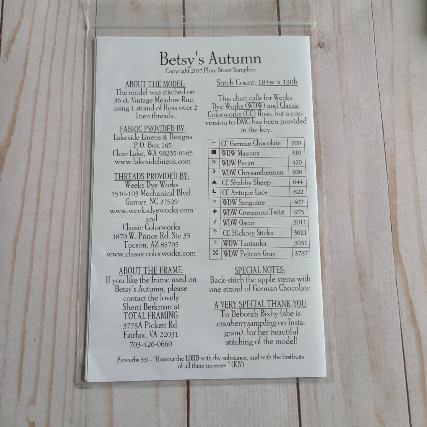 Betsy's Autumn Cross stitch chart from Plum Street Samplers
