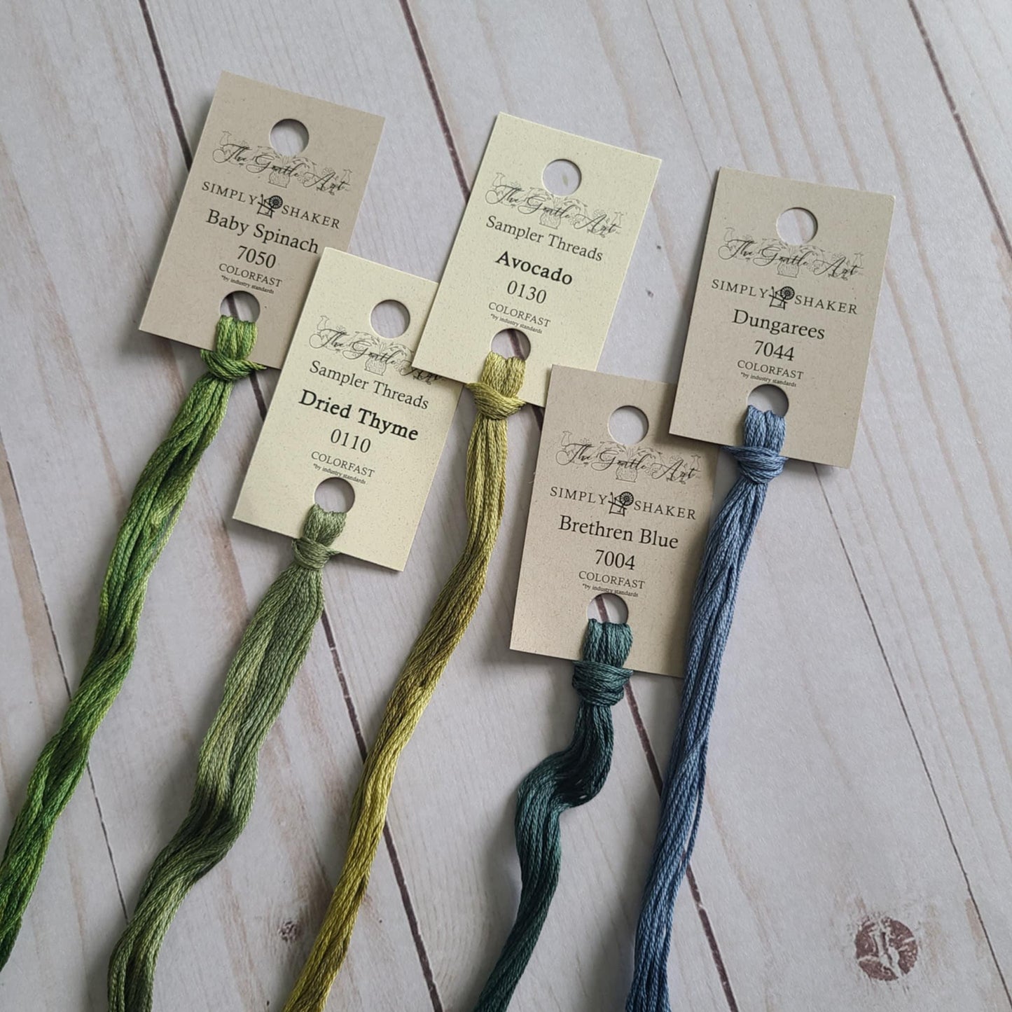 Stash Builder Floss pack featuring Gentle Art overdyed threads, woodrose, brethren blue, putty