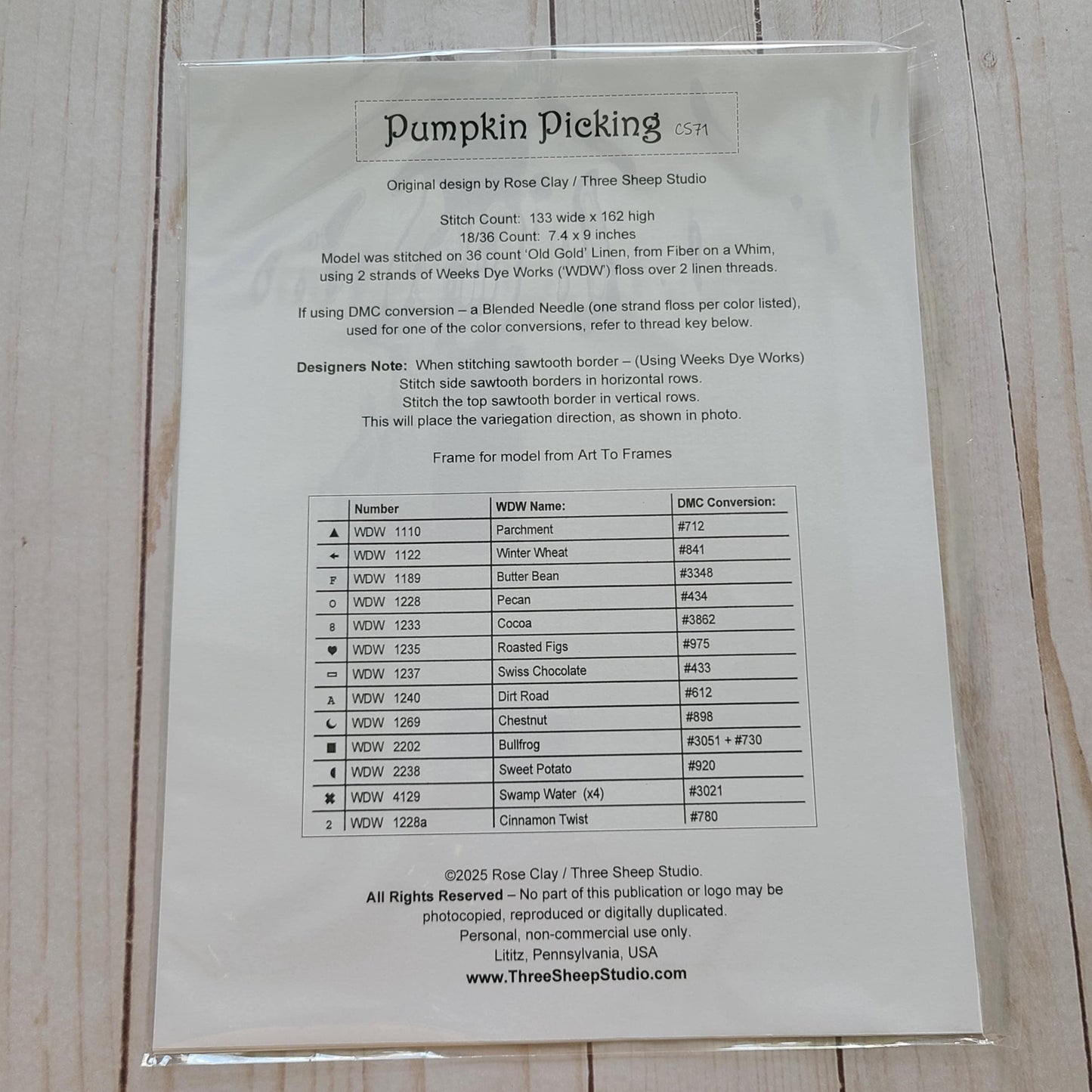 Pumpkin Picking Cross Stitch Pattern chart from Three Sheep Studio
