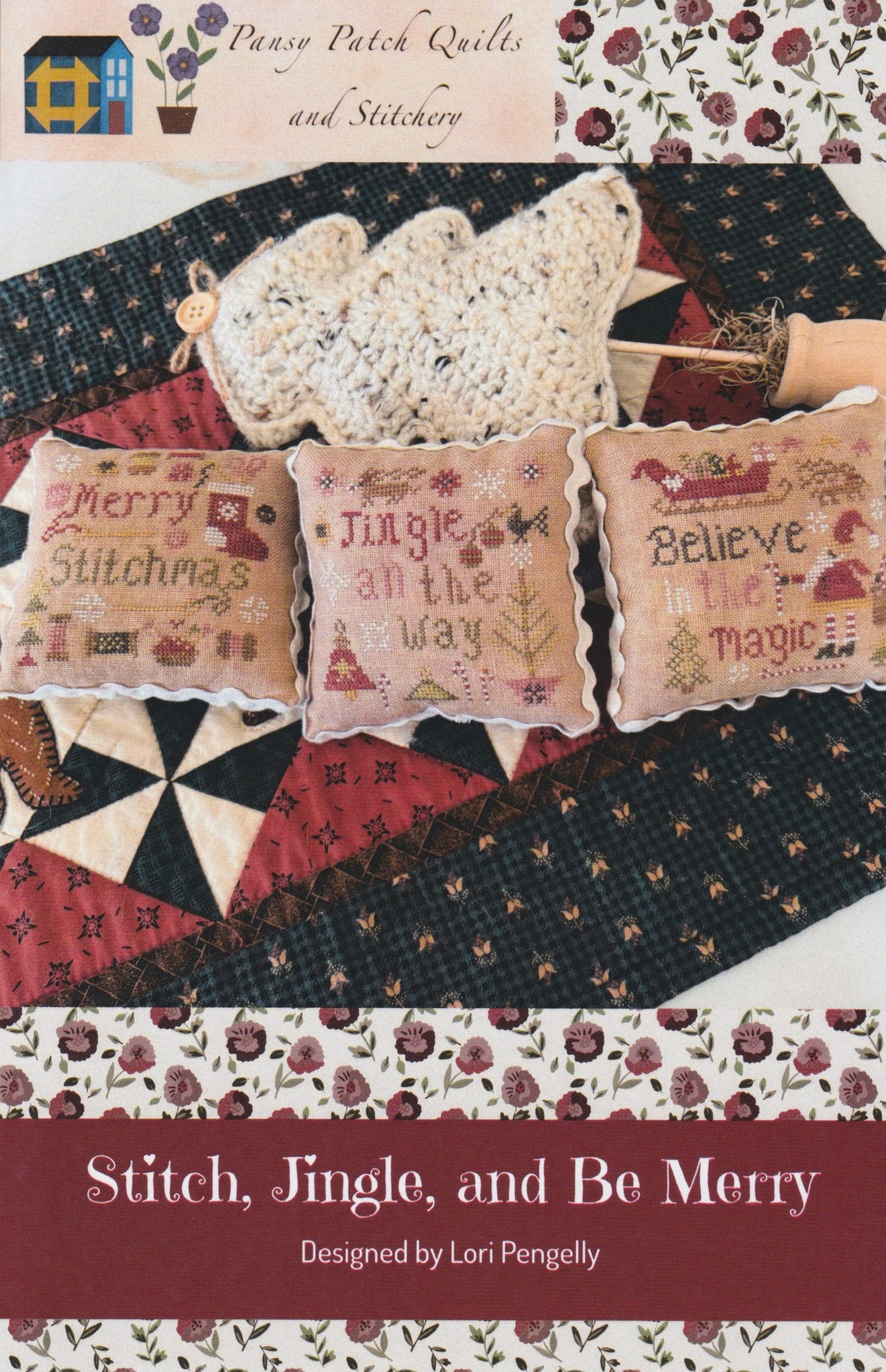 Stitch, Jingle And Be Merry Christmas Cross Stitch Pattern Pansy Patch Quilt and Stitchery