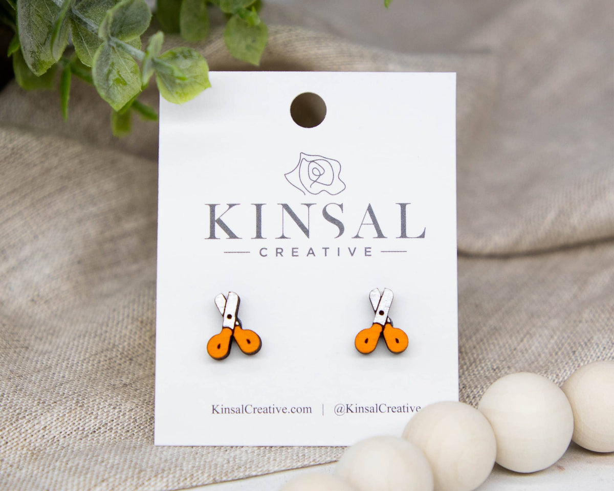 Scissors Wood Stud Earrings