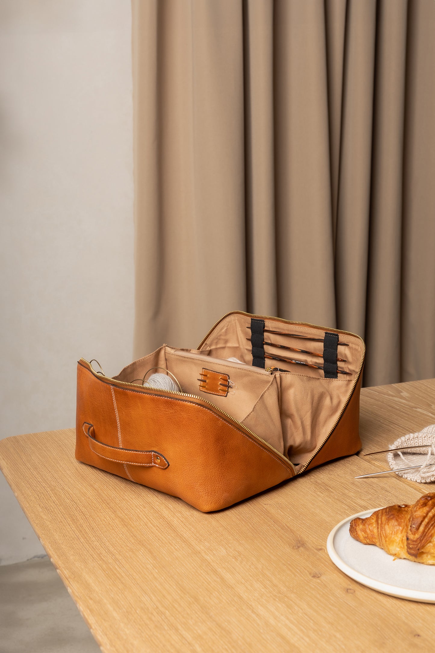 Project 10 Burned tan/gold redesigned bag Knitting bag