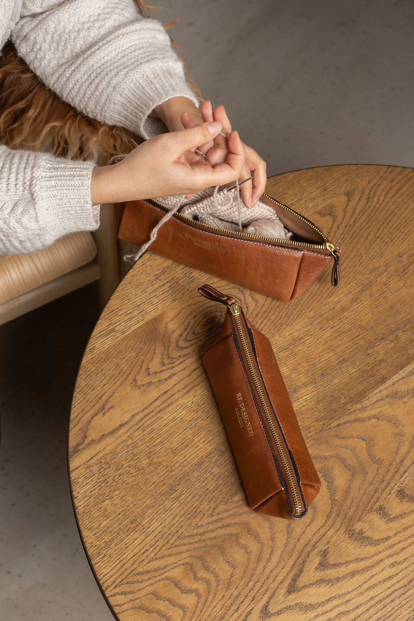 Project 12 walnut gold redesigned bag for knitting needles and crochet hooks walnut gold