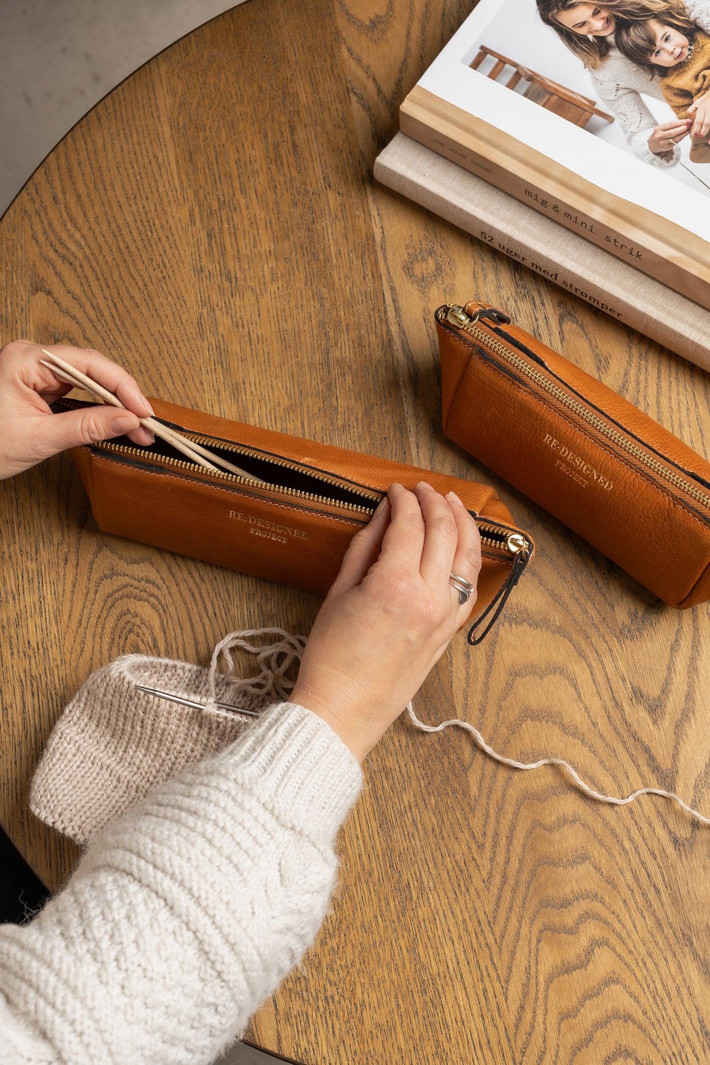 Project 12 walnut gold redesigned bag for knitting needles and crochet hooks walnut gold