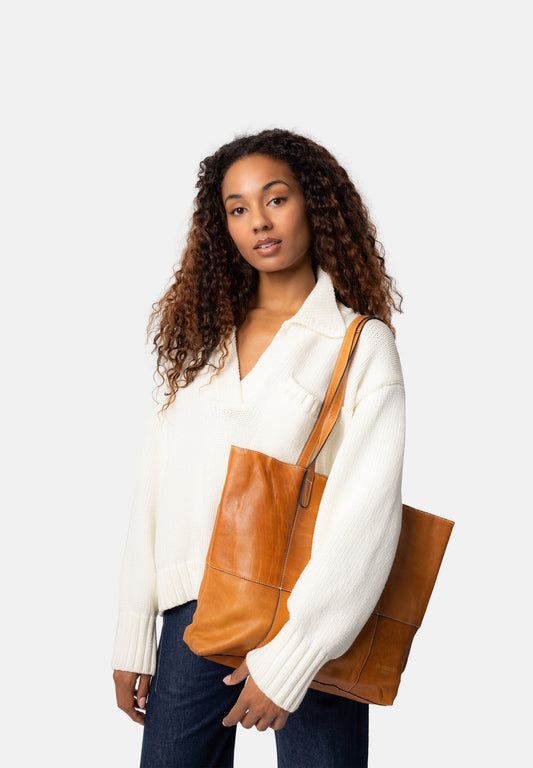 Project 19 redesigned bag for knitting and crochet tote bag burned tan