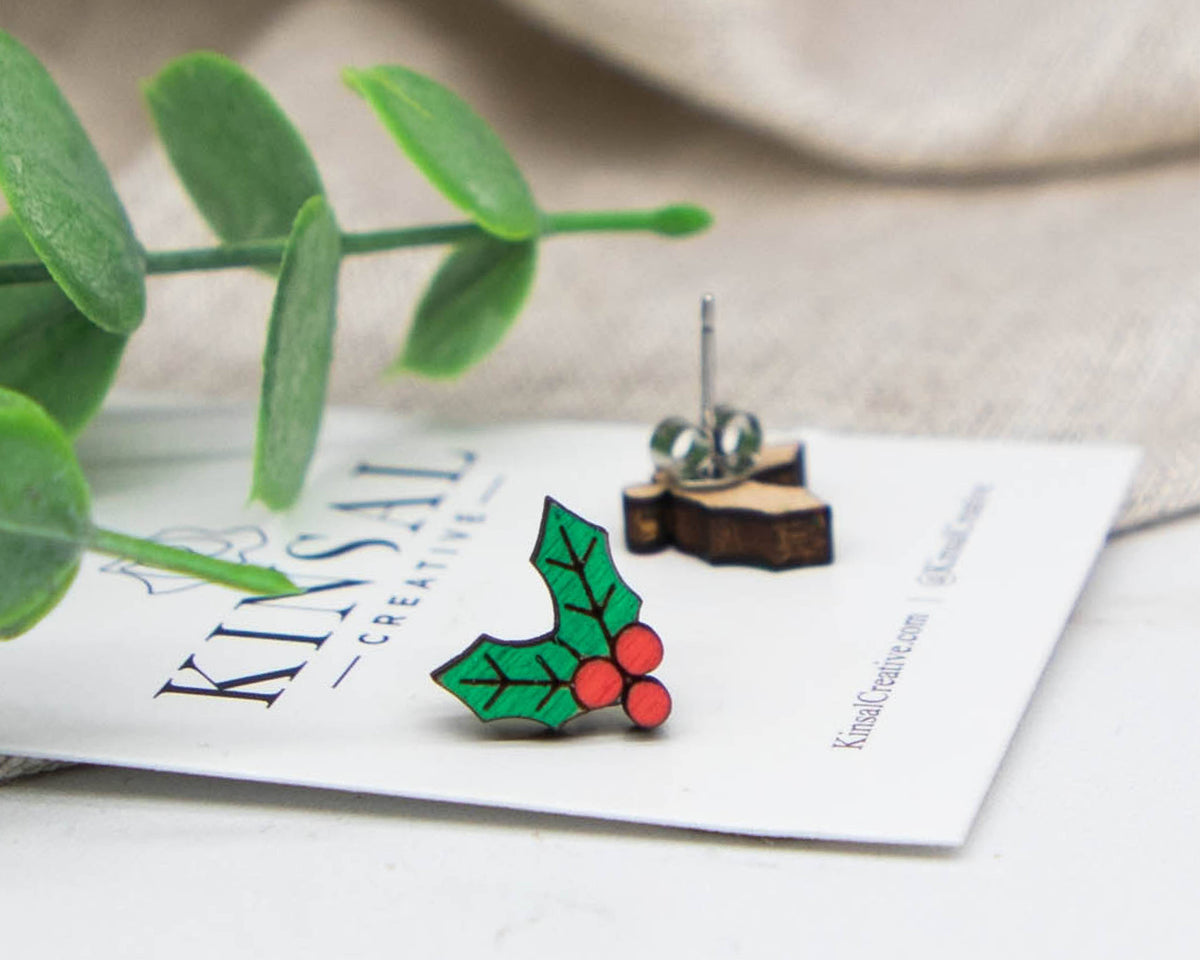 Holly Wood Stud Earrings