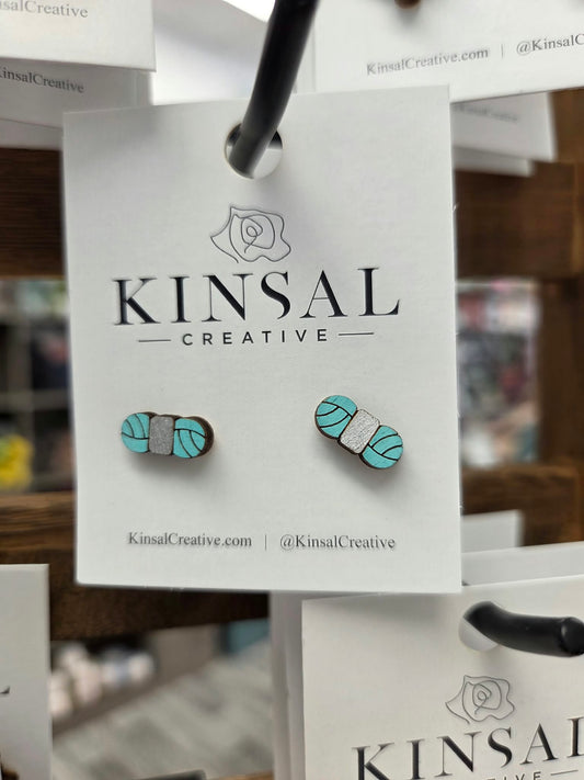 Yarn Wood Stud Earrings: Aqua