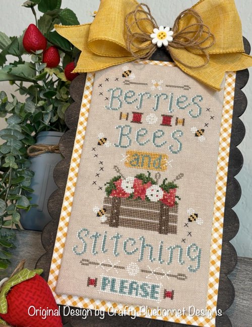 Berries, Bees and Stitching Please Cross Stitch Pattern by Crafty Bluebonnet