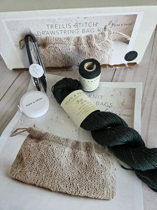Flax & Twine Trellis Stitch Drawstring Bag Kit - Spruce