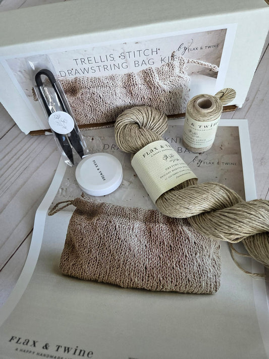 Flax & Twine Trellis Stitch Drawstring Bag Kit - Stone