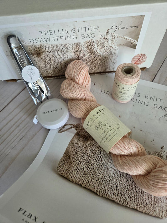 Flax & Twine Trellis Stitch Drawstring Bag Kit - Blush