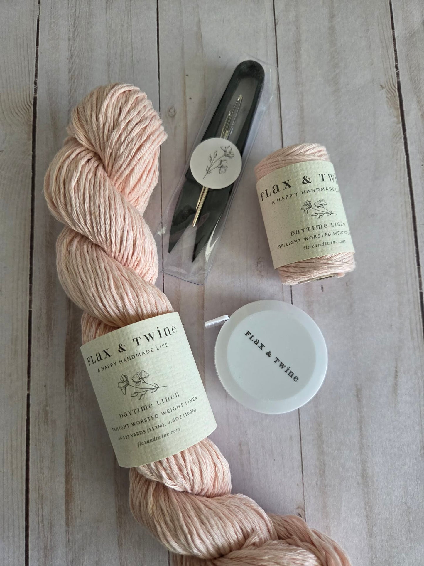 Flax & Twine Trellis Stitch Drawstring Bag Kit - Blush