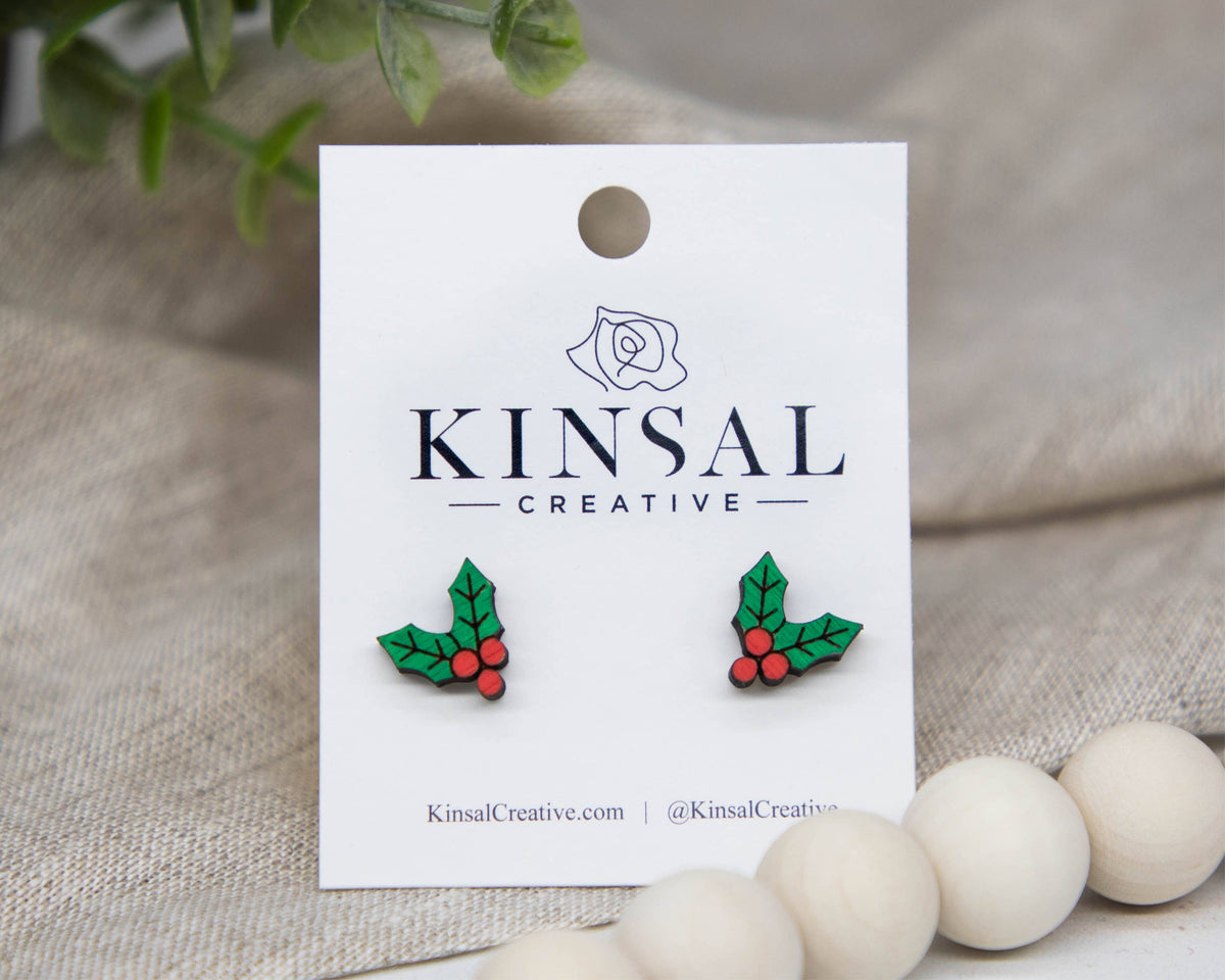 Holly Wood Stud Earrings