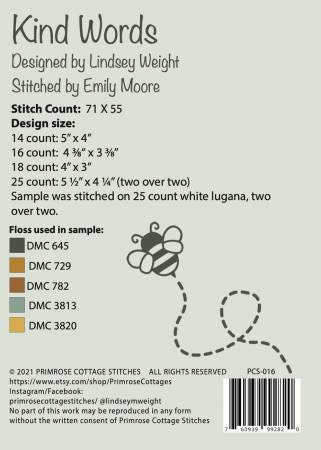 Kind Words Cross Stitch Pattern Primrose Cottage Bee Stitching