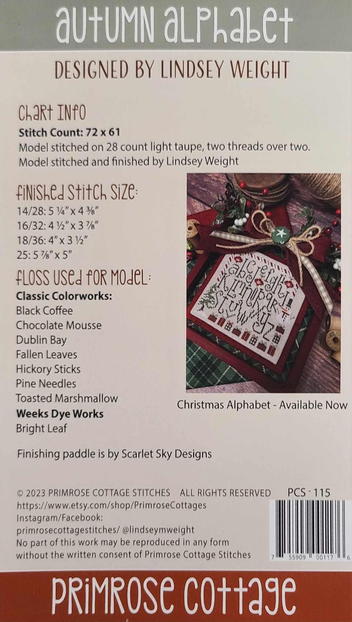 Autumn Alphabet Cross Stitch Pattern Primrose Cottage Stitches