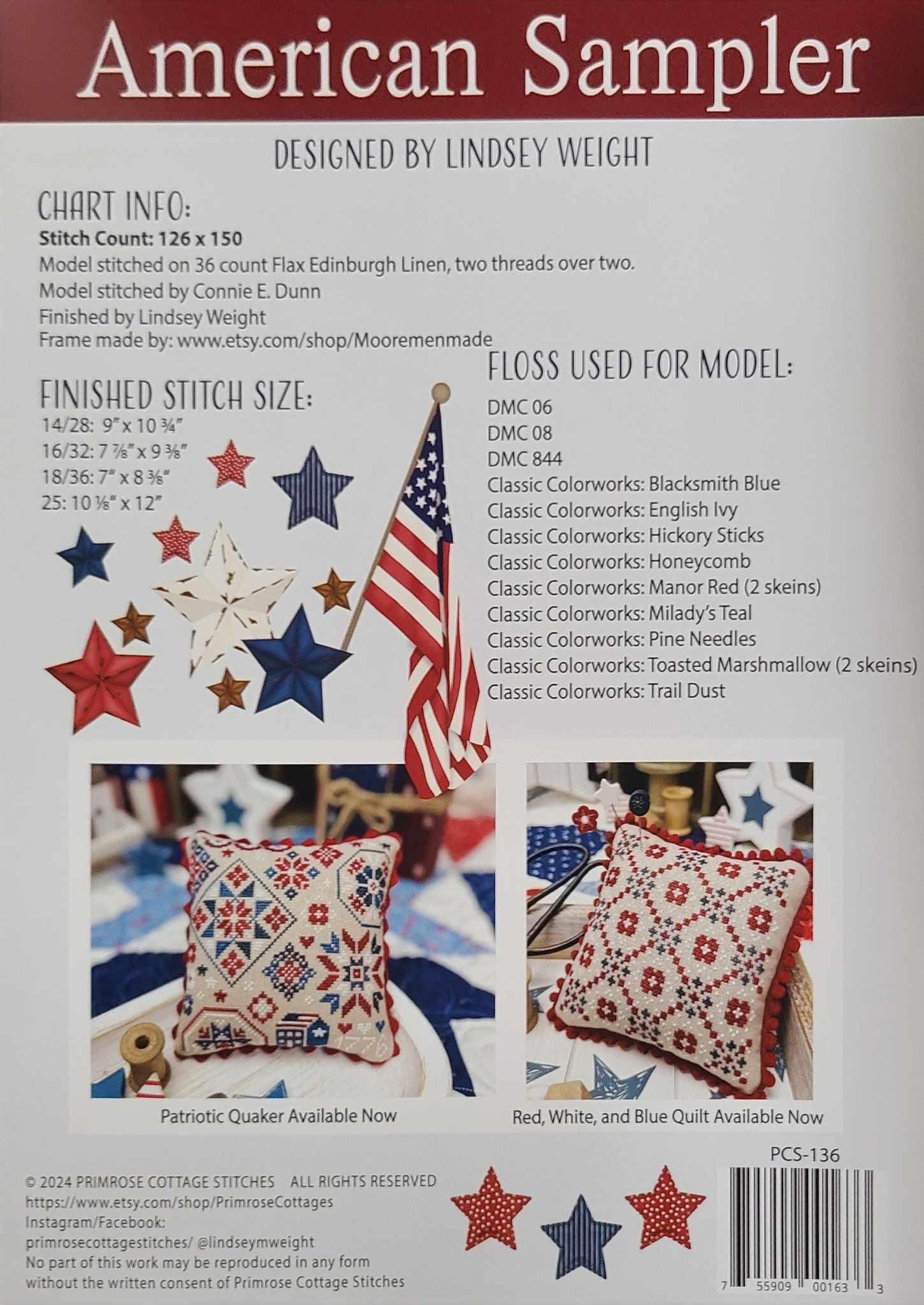 American Sampler Cross Stitch Pattern Primrose Cottage Stitches