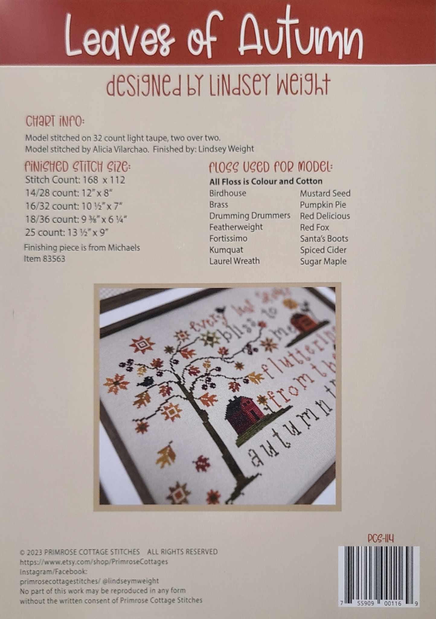 Leaves of Autumn Cross Stitch Pattern Primrose Cottage Stitches