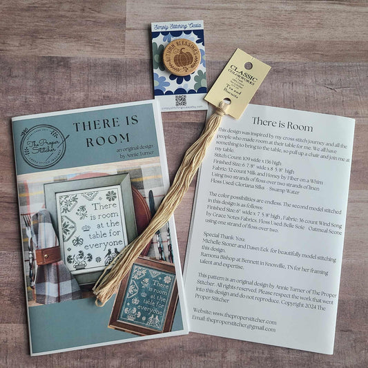 Annie The Proper Stitcher We Gather Together Pattern, Tea & Biscuits Classic Colorworks floss conversion, and Autumn Blessings Needle Minder
