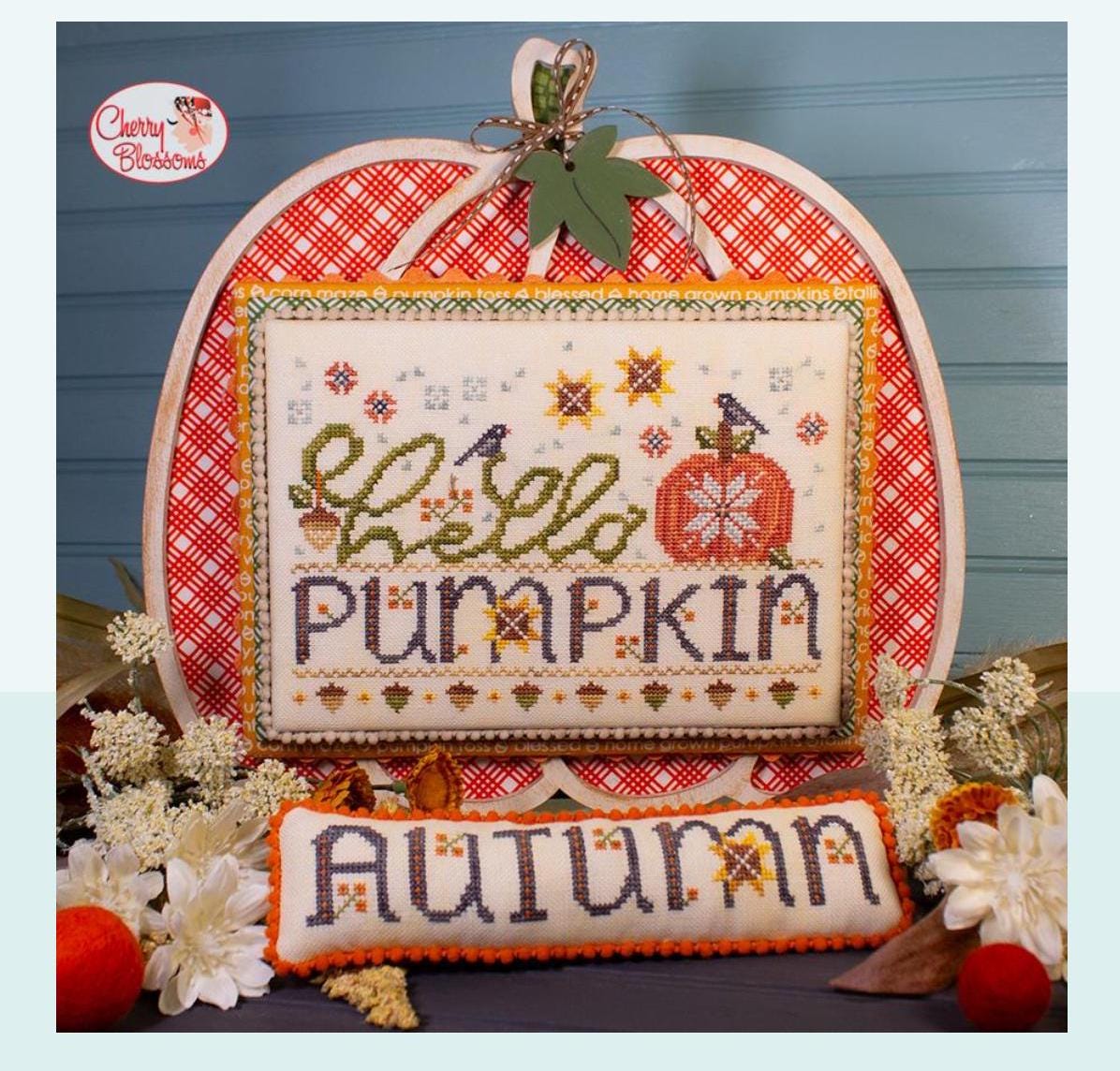 Hello Pumpkin cross stitch chart from Cherry Blossoms with Bonus Chart