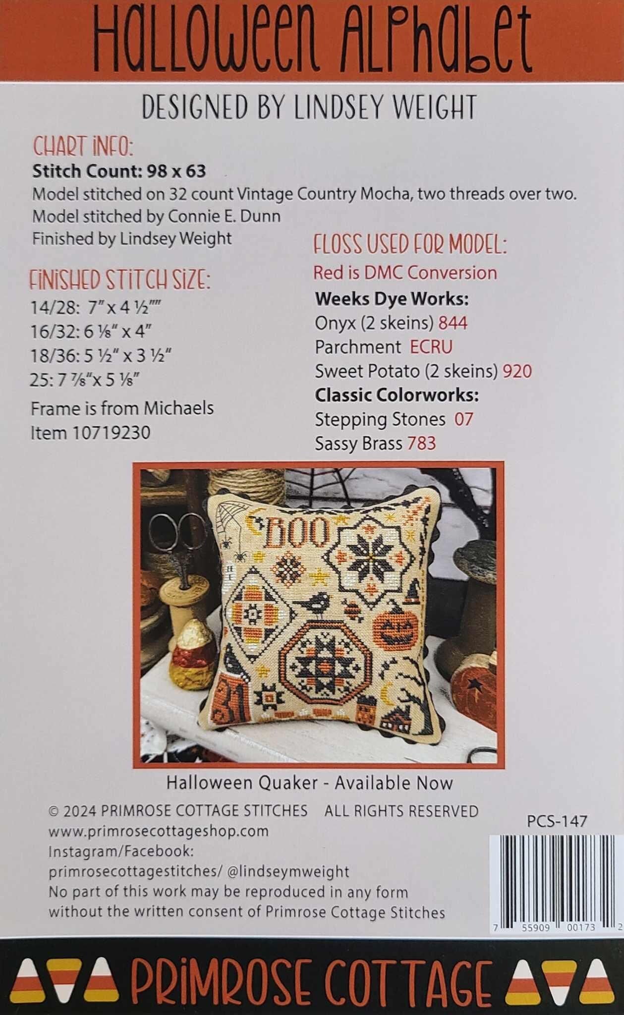 Halloween Alphabet Cross Stitch Pattern Primrose Cottage Stitches