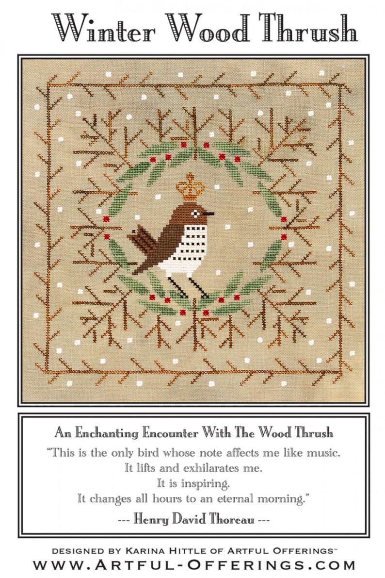 Winter Wood Thrush Cross Stitch Pattern by Karina Hittle Of Artful Offerings
