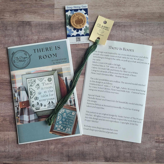 Annie The Proper Stitcher We Gather Together Pattern, with Spinach Classic Colorworks floss conversion, and Autumn Blessings Needle Minder
