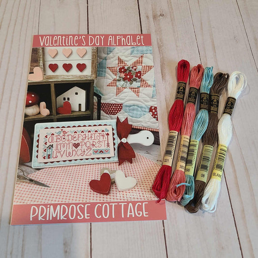 Primrose Cottage Valentine's Day Alphabet Pattern with DMC floss