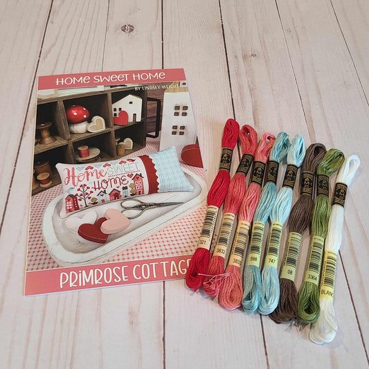 Primrose Cottage Valentine's Day Home Sweet Home Pattern with DMC floss