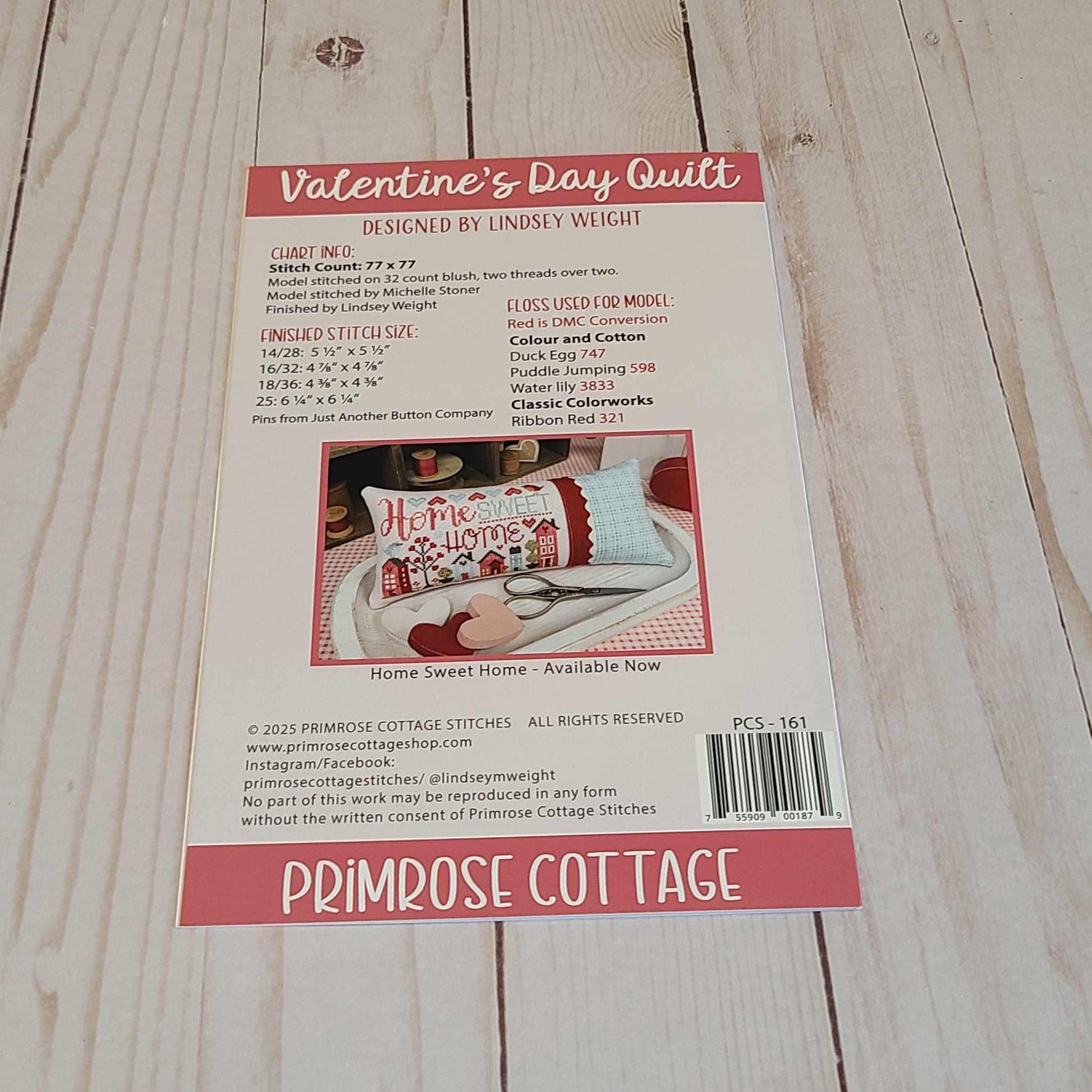 Primrose Cottage Valentine's Quilt Pattern with DMC floss