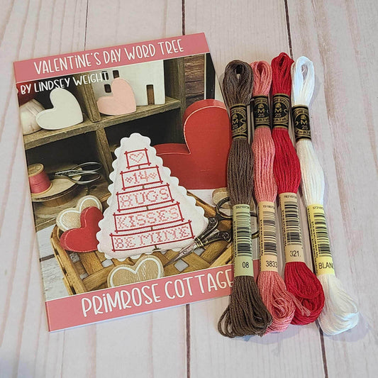 Primrose Cottage Valentine's Day Word Tree Pattern with DMC floss