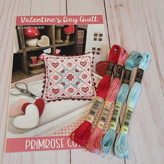 Primrose Cottage Valentine's Quilt Pattern with DMC floss