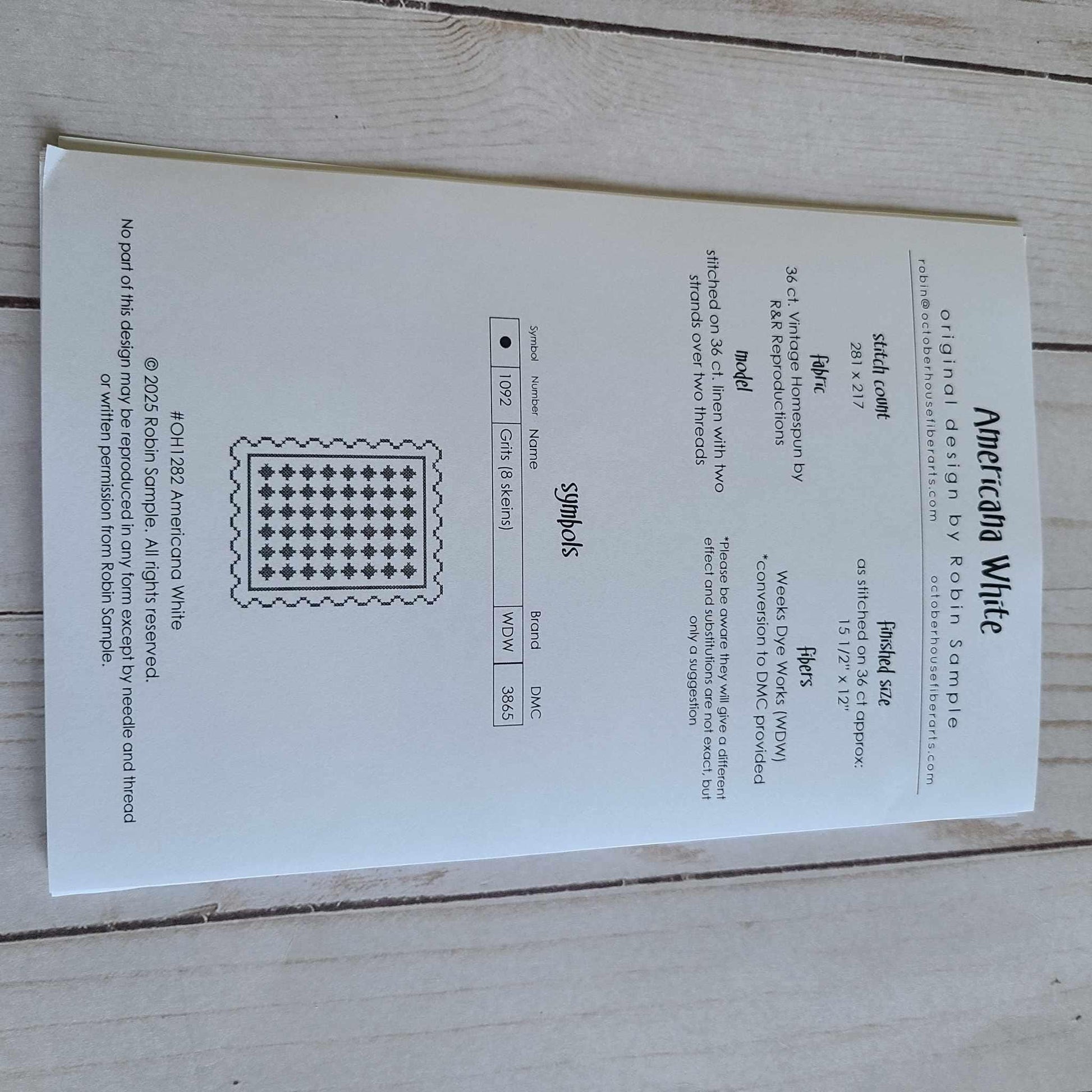 Nashville Needlework Market 2025 Cross Stitch Chart Americana White by October House Fiber Arts
