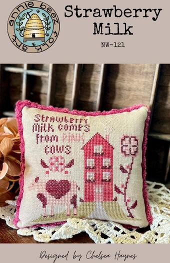 Nashville Needlework Market 2025 Cross Stitch Chart Strawberry Milk by Annie Beez Folk Art