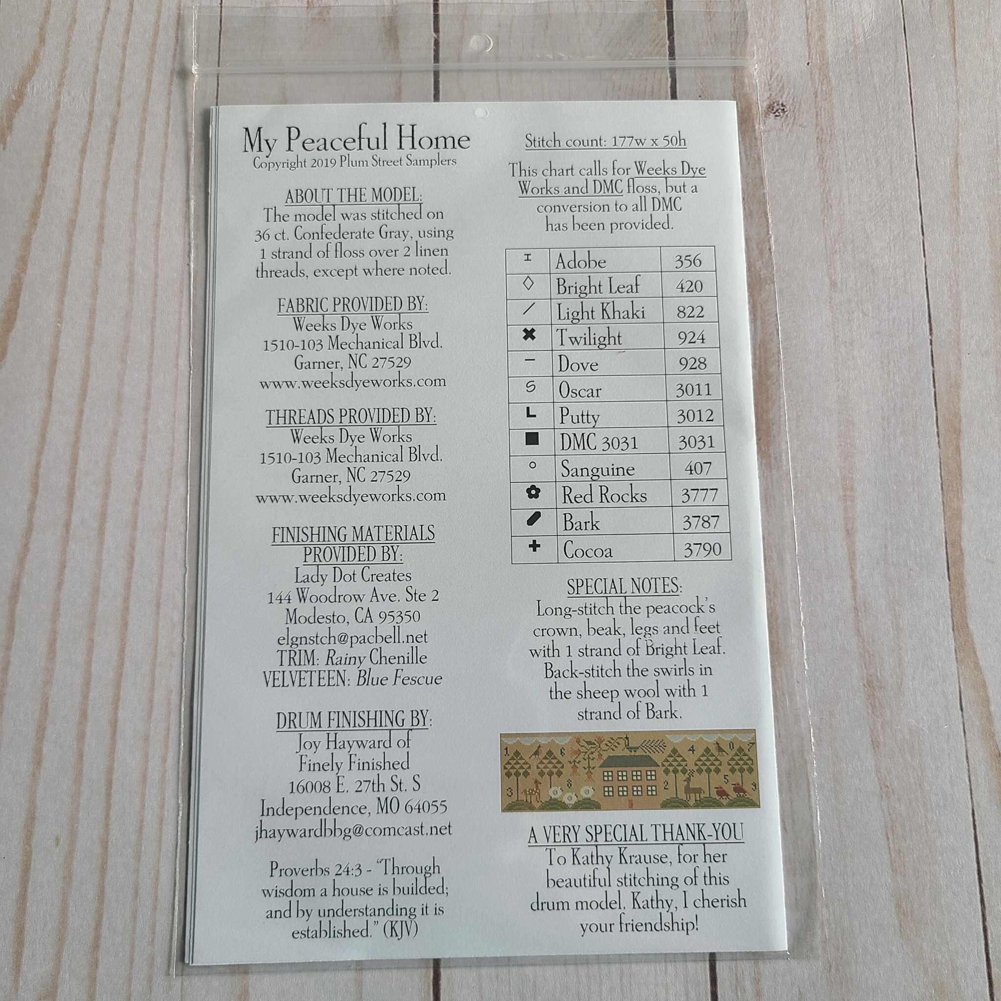 My Peaceful Home Cross stitch chart from Plum Street Samplers