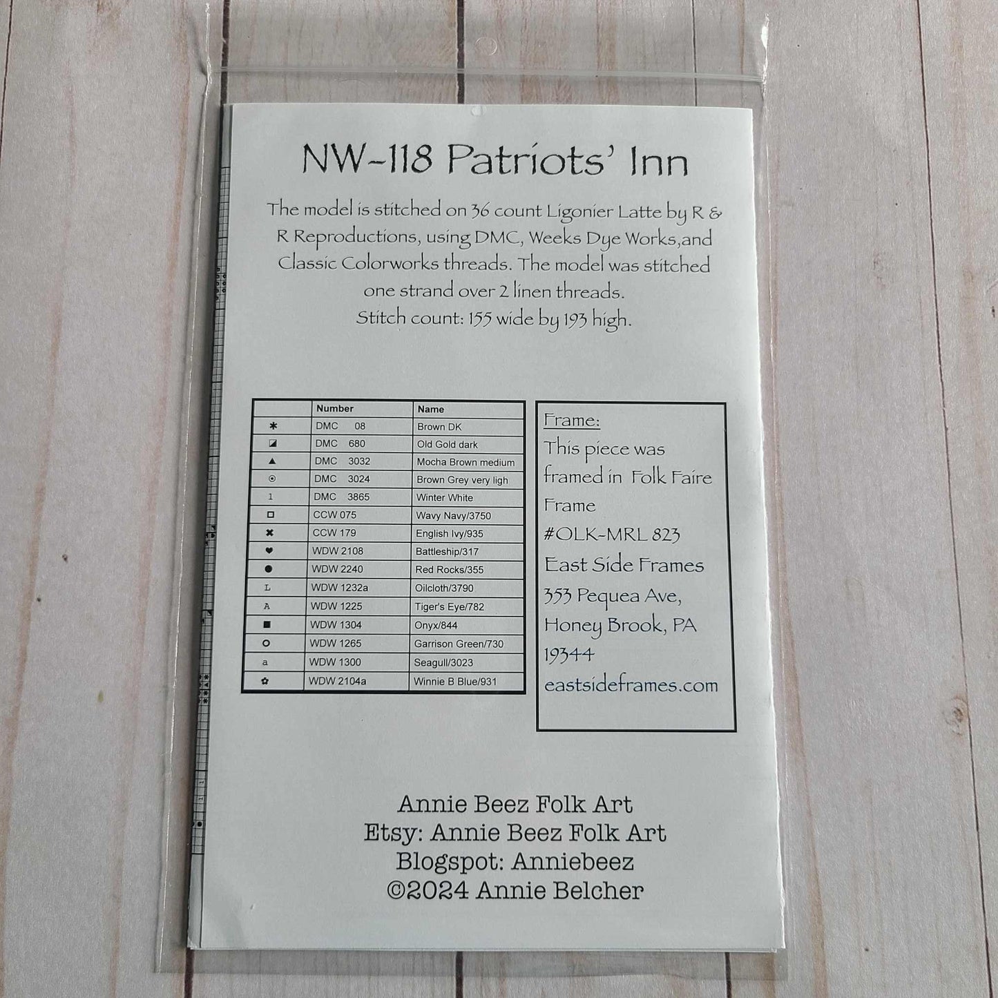 Patriots Inn Nashville Needlework Market 2025 Cross Stitch Chart by Annie Beez