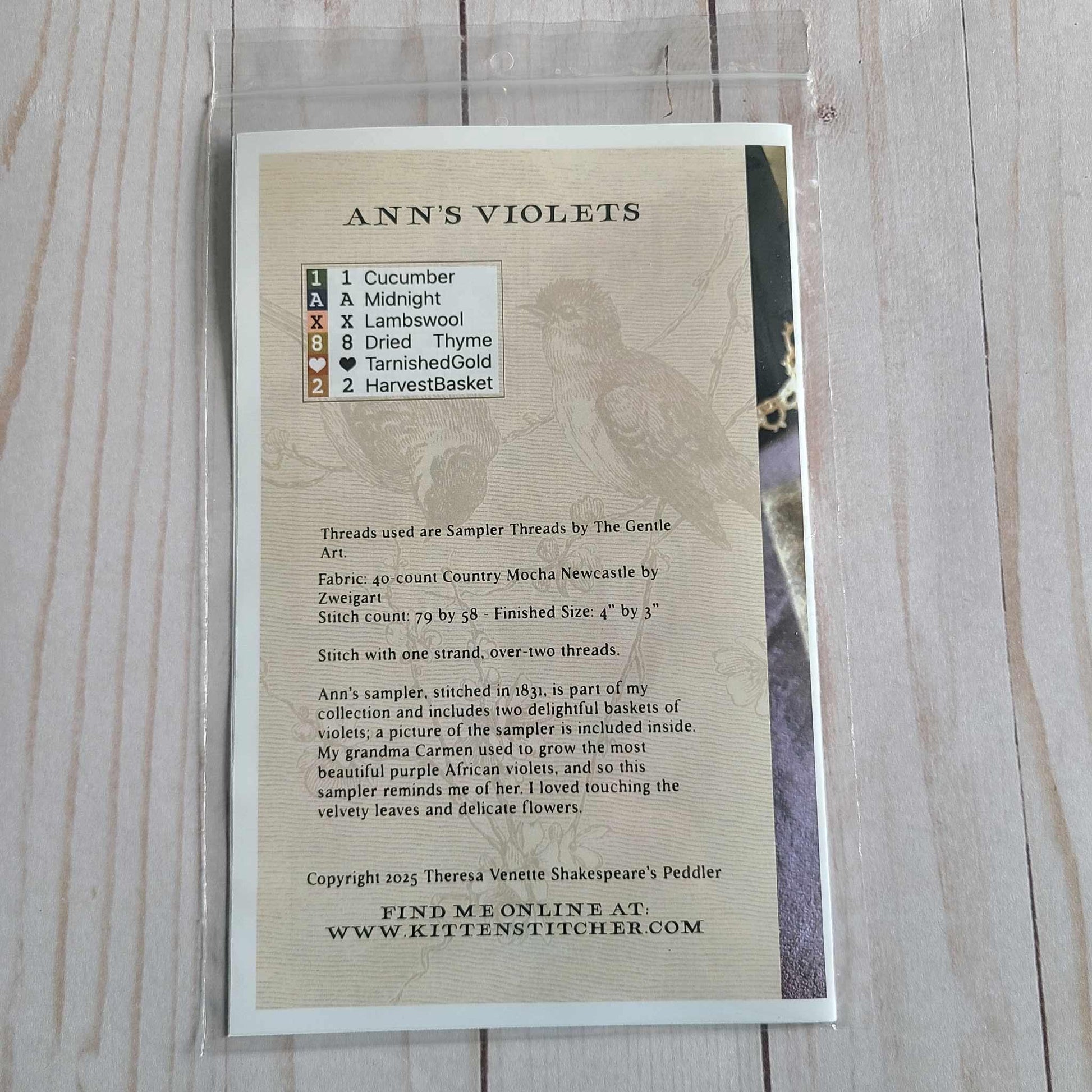 Ann's Violets Nashville Needlework Market 2025 Cross Stitch Chart by Shakespeare's Peddler