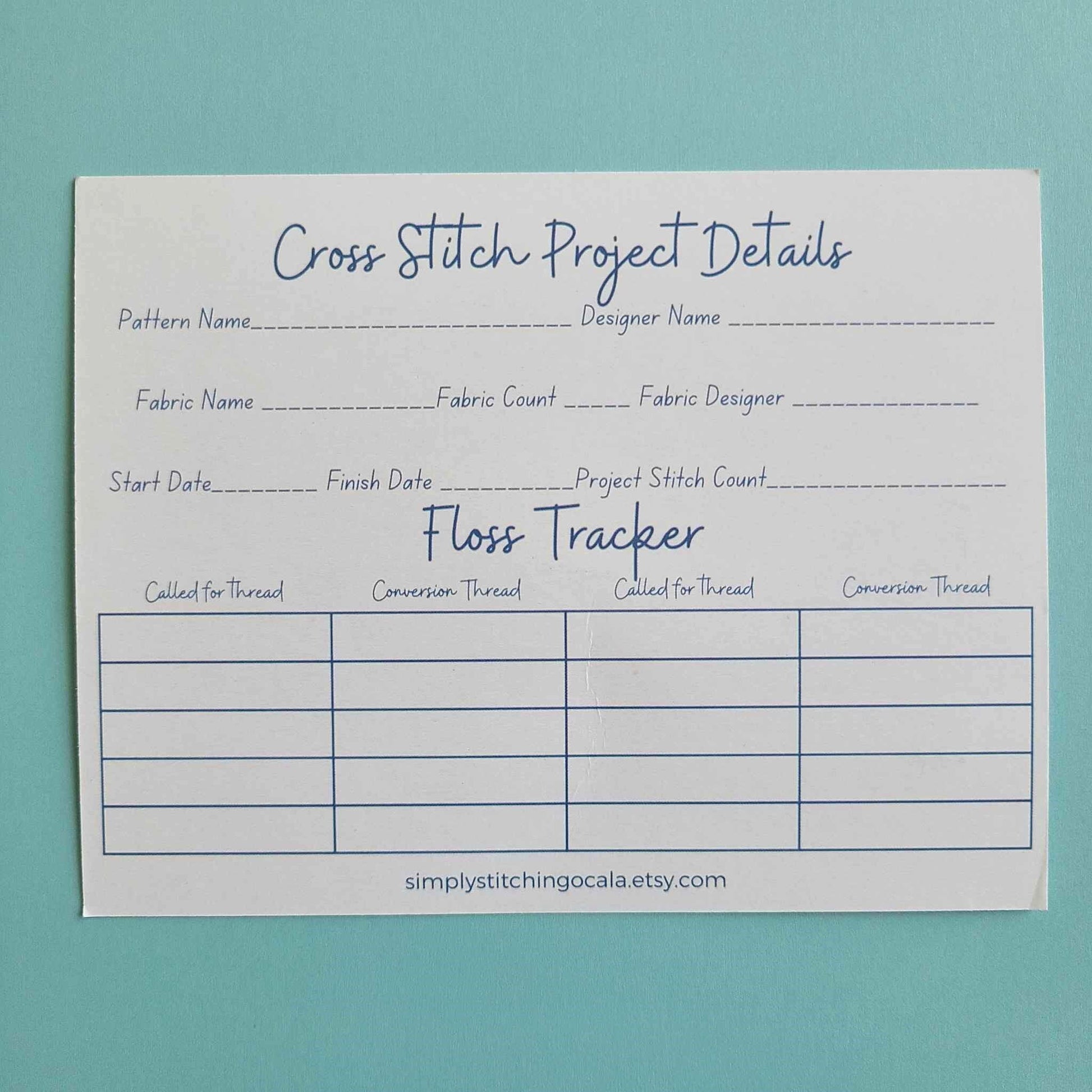 Printed Cross Stitch Project Cards / Project Tracker Cards/ Cross Stitch Organization/Stitching Journal Cards Printed/ Floral