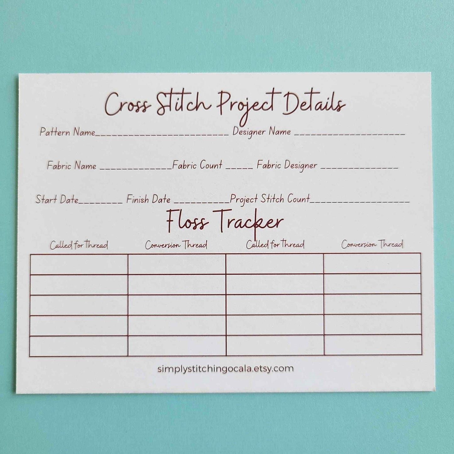 Printed Cross Stitch Project Cards / Project Tracker Cards/ Cross Stitch Organization/Stitching Journal Cards Printed/ Fall