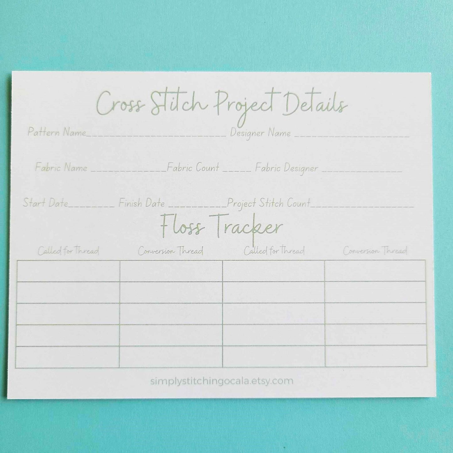 Printed Cross Stitch Project Cards / Project Tracker Cards/ Cross Stitch Organization/Stitching Journal Cards Printed/ Holiday