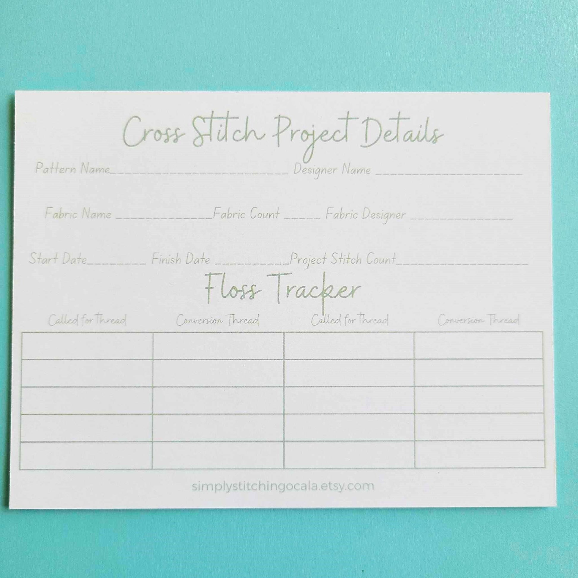 Printed Cross Stitch Project Cards / Project Tracker Cards/ Cross Stitch Organization/Stitching Journal Cards Printed/ Holiday