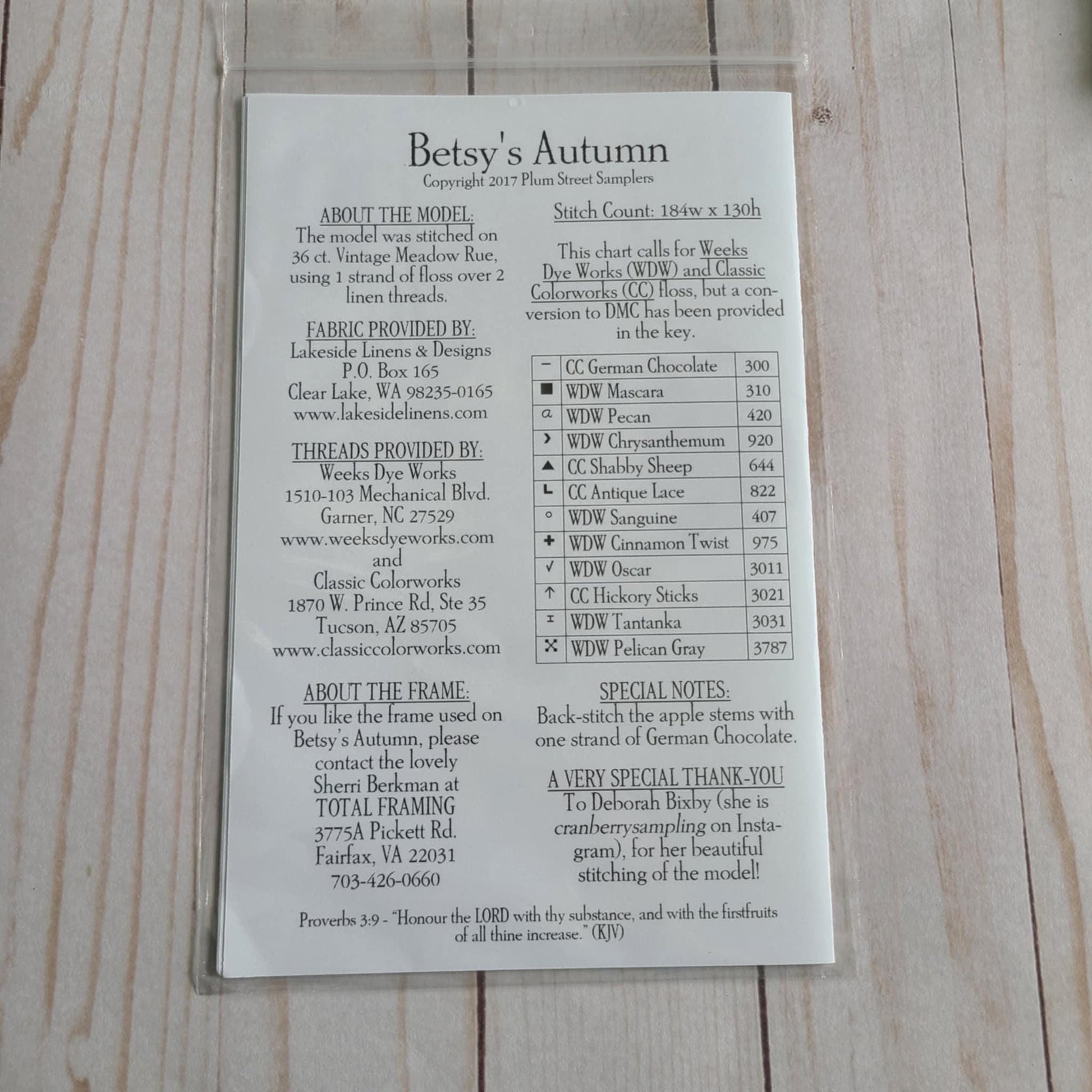 Betsy's Autumn Cross stitch chart from Plum Street Samplers