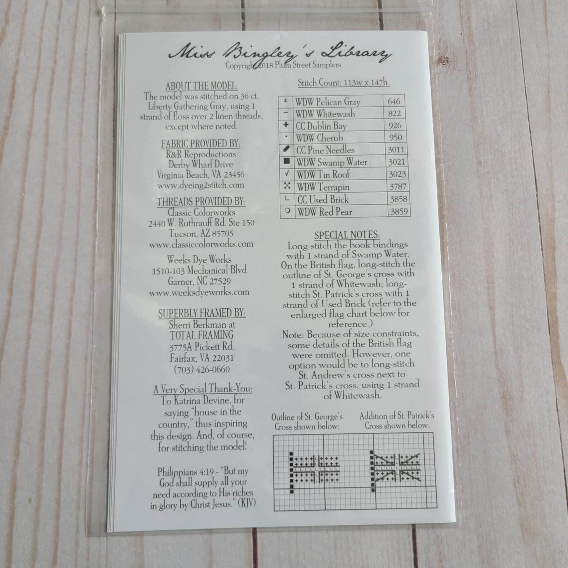 Miss Bingley's Library Cross stitch chart from Plum Street Samplers