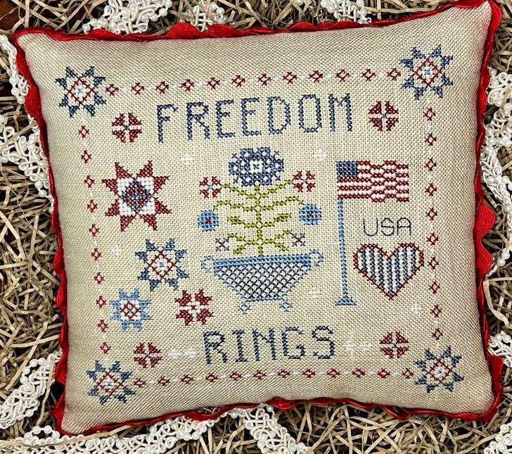 Freedom Rings Cross Stitch Chart – Patriotic Americana Design by The Camping Stitcher