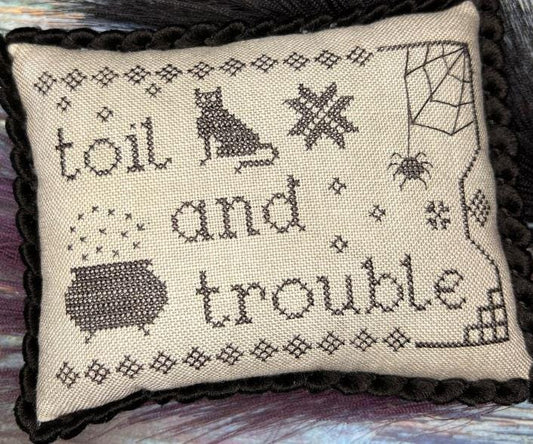 Toil and Trouble Cross Stitch Chart Halloween Mini Sampler by The Camping Stitcher