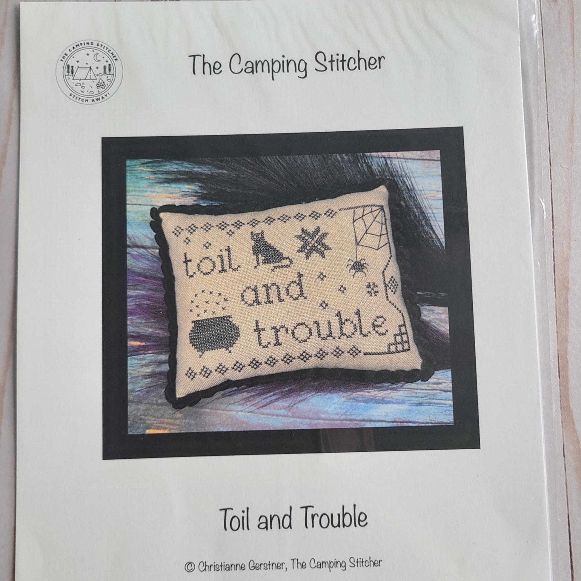 Toil and Trouble Cross Stitch Chart Halloween Mini Sampler by The Camping Stitcher