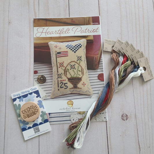 October House Fiber Arts Heartfelt Patriot Cross Stitch Kit