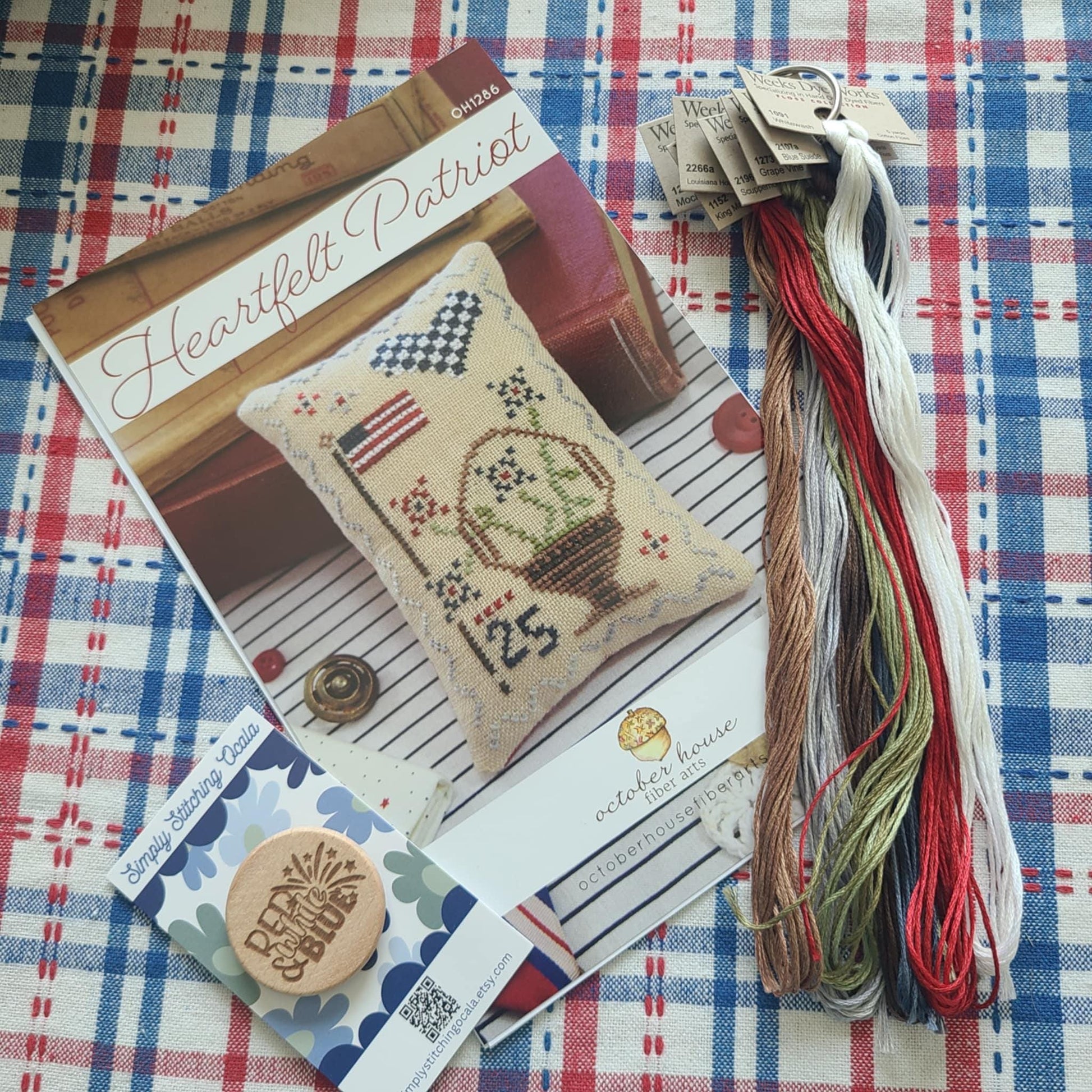 October House Fiber Arts Heartfelt Patriot Cross Stitch Kit